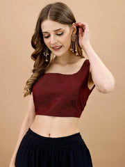 Maroon colored sleeveless tafeta blouse