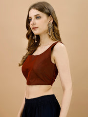 Maroon colored sleeveless tafeta blouse