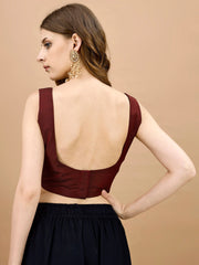 Maroon colored sleeveless tafeta blouse
