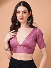 Pink colored half sleeves v neck blouse