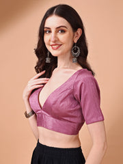 Pink colored half sleeves v neck blouse