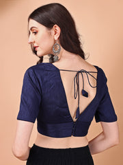 Navy blue colored half sleeves v neck blouse