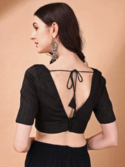 Black colored half sleeves v neck blouse