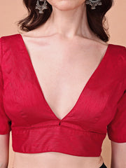 Red colored half sleeves v neck blouse