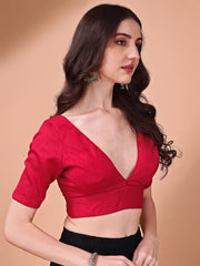 Red colored half sleeves v neck blouse