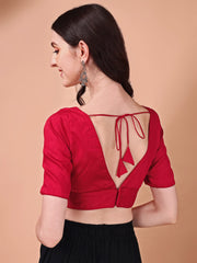 Red colored half sleeves v neck blouse