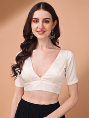 White colored half sleeves v neck blouse