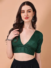 Green colored half sleeves v neck blouse