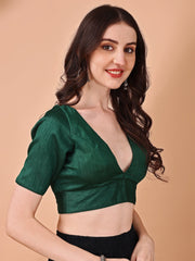 Green colored half sleeves v neck blouse