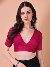 Pink colored half sleeves v neck blouse
