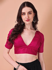 Pink colored half sleeves v neck blouse