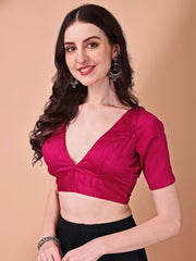 Pink colored half sleeves v neck blouse