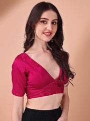 Pink colored half sleeves v neck blouse