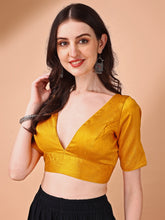 Mustard colored half sleeves v neck blouse