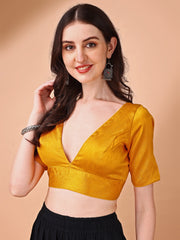 Mustard colored half sleeves v neck blouse