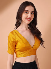 Mustard colored half sleeves v neck blouse