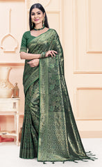 Dazzling Green Color Satin Silk Saree