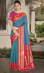 Blue Silk Woven Work Traditional Saree