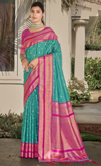 Blue Silk Woven Work Traditional Saree