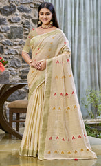 Cotton Beige Libas Saree