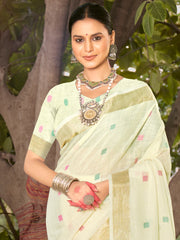 Sangam - Off White Cotton Woven Work Party Wear Saree