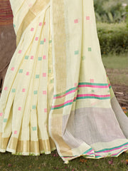 Sangam - Off White Cotton Woven Work Party Wear Saree