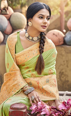 Deep Light Green Color Cotton Silk Saree