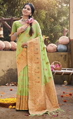 Deep Light Green Color Cotton Silk Saree