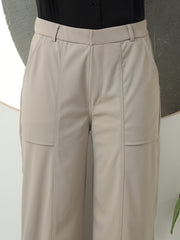 women solid designed high rise regular fit casual trousers 1