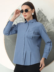 self designed women classic spread collar solid casual shirt