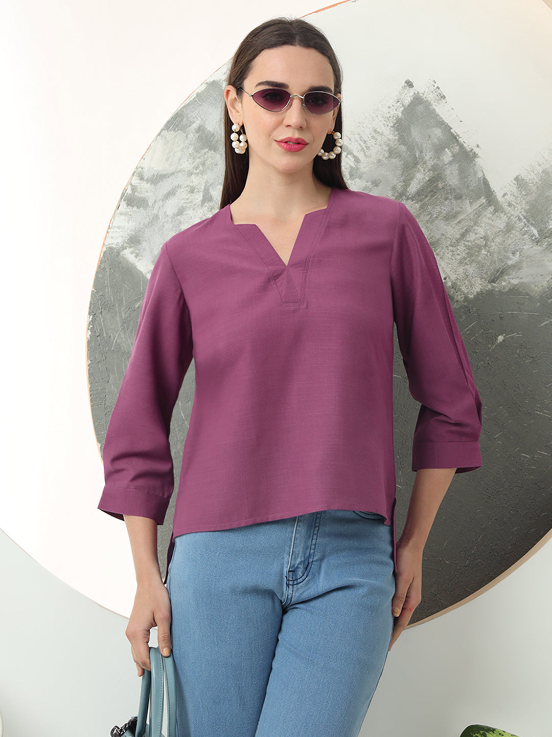 self designed v neck regular sleeve top for women 2