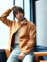 Mens Rust Orange Panel Stitch Knit Jacket