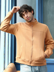 Mens Rust Orange Panel Stitch Knit Jacket