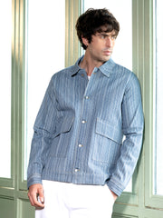 Mens Indigo Blue Relaxed Jacquard Denim Jacket