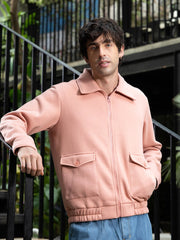 Mens Peach Pink Zip Front Knit Jacket