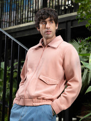 Mens Peach Pink Zip Front Knit Jacket