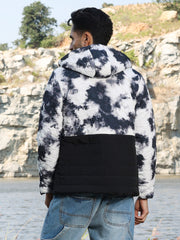 Mens Black White Tie Dye Block Puffer Jacket