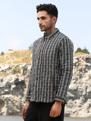 Mens Carbon Black Chalk White Multitrack Striped Quilted Jacket