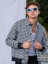Mens Carbon Black Chalk White Houndstooth Denim Jacket