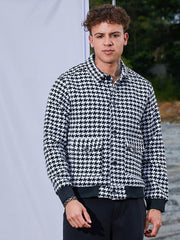 Mens Carbon Black Chalk White Houndstooth Denim Jacket