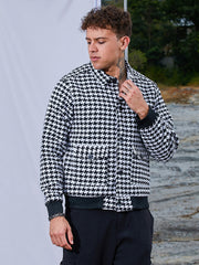 Mens Carbon Black Chalk White Houndstooth Denim Jacket