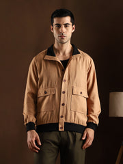 Mens Khaki Beige Tactile Utility Bomber Jacket