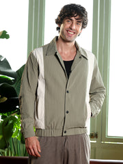 Mens Sage Green Cream White Panelled Crease Tactile Jacket