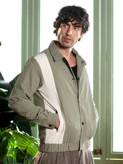 Mens Sage Green Cream White Panelled Crease Tactile Jacket