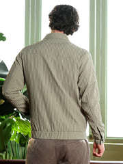 Mens Sage Green Cream White Panelled Crease Tactile Jacket