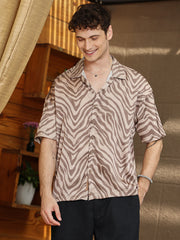 قميص ساتان بنقشة حمار وحشي واسع