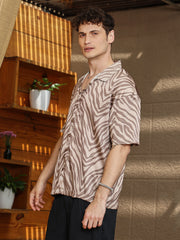 قميص ساتان بنقشة حمار وحشي واسع