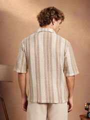 Striped Open-Knit Oversized Shirt