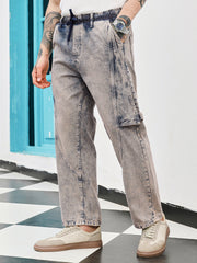 Acid-Wash Panelled Denim Jeans
