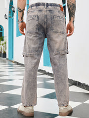 Acid-Wash Panelled Denim Jeans
